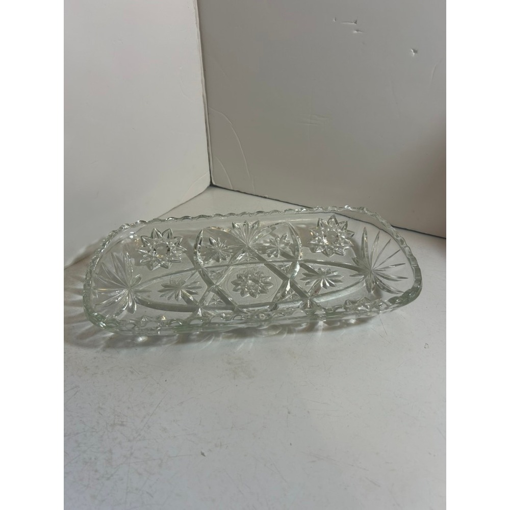 Anchor Hocking Prescut Star of David Clear Glass Celery Tray Relish Dish EAPC